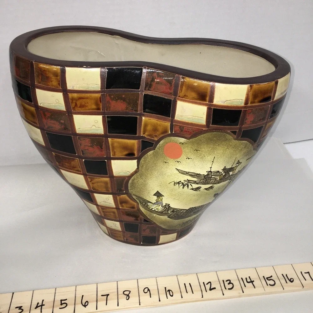 Vintage Japanese Hand Painted Dual Chamber Double Sided Vase